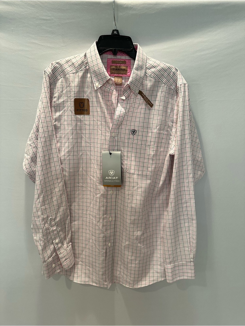 Ariat Men's Pink and White Check Button-Down Shirt